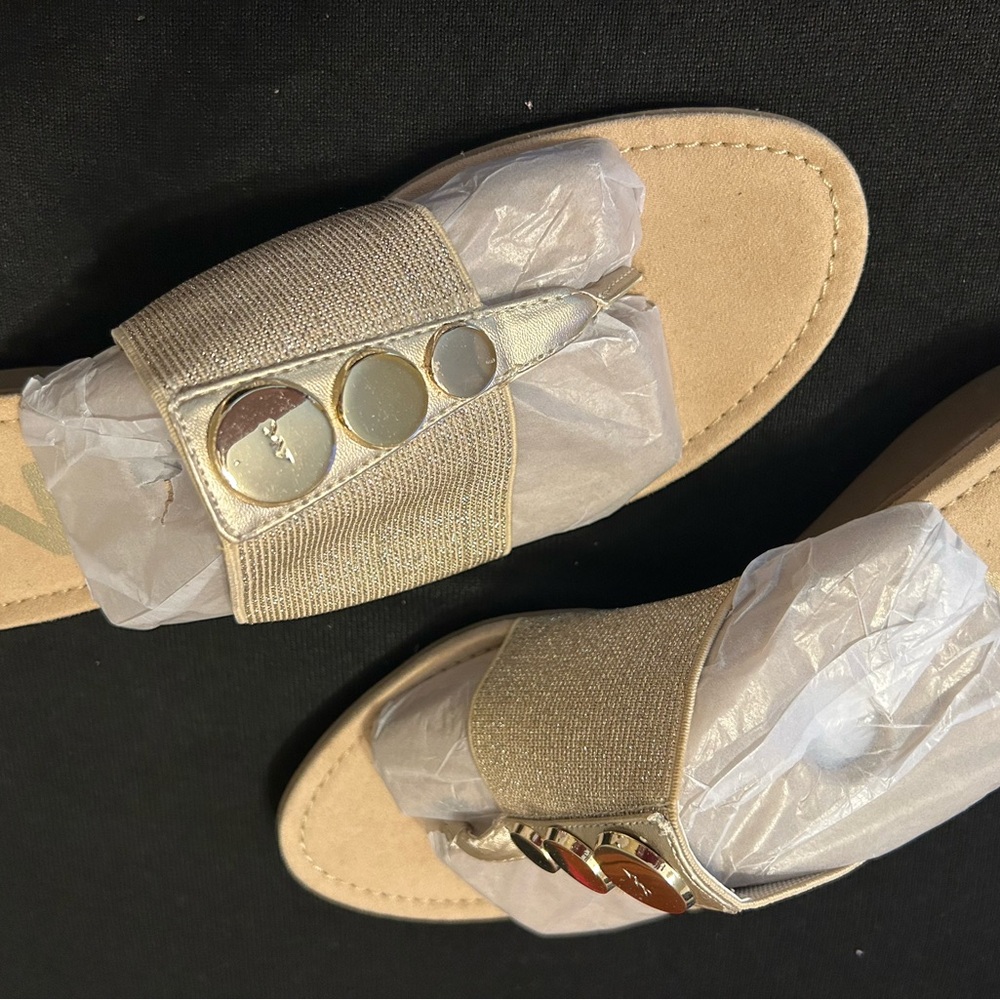 Anne Klein Gold Sandals with Minimalist Design